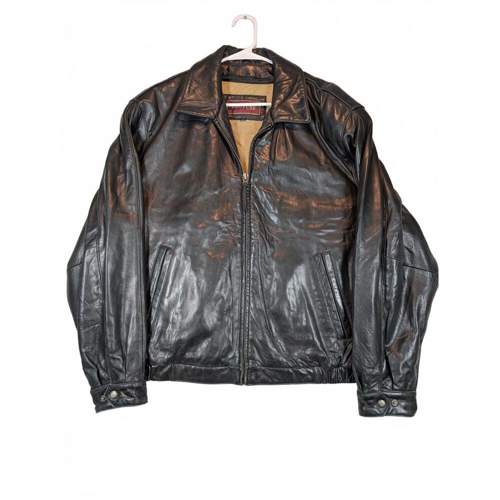 J Park Couture Leather Jacket Zip Front Bomber Coat Black Mens Large